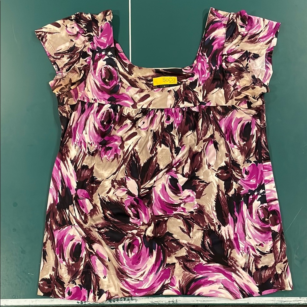 Soca St John 100% silk colorful Pink, Brown, Purple Women's Tank Top Size M